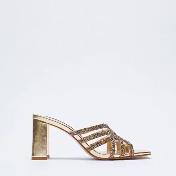 LAST 1!🔥ZARA SPARKLY METALLIC HEELED SANDALS‎ - Picture 2 of 6
